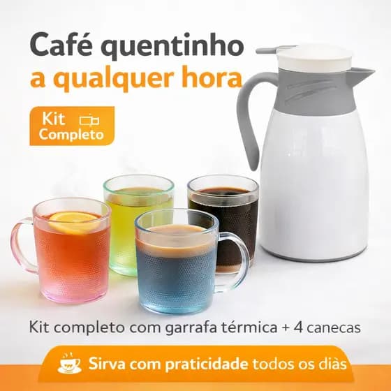 Jogo Garrafa Térmica 1 Litro Victoria 4 Canecas Sortidas Mantem Bebidas Quentes Frias