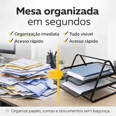 Organizador de Documentos em Tela Metálica 2 Andares Porta Papéis para Mesa Escritório Home Office