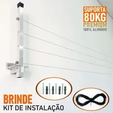 Envio Full Varal Retrátil de Parede em Alumínio ou Ferro 80kg Reforçado Premium + Kit Instalação