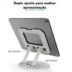 Suporte de Mesa base redonda 360 Graus em Alumínio Ajustável Antiderrapante P/Tablet  e Celular