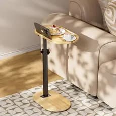Mesa De Apoio Lateral Com Base Para Sofa Cama Regulável Cor Organizadora Natural, mesa de centro classica para notebook