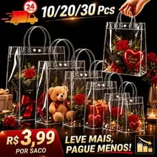 10/20/30 Sacos de Presente de PVC Transparente Dos Pces com Alças Sacolas Plásticas Reutilizáveis Saco de Compras Natal