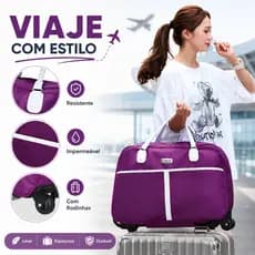 Bolsa de Viagem Grande Capacidade com Rodas Bagagem de Mão Bolsa de Transporte Portátil para Mulheres