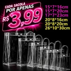 30/40/50 Sacos de Presente PVC Transparente com Alças Reutilizáveis para Dia dos Namorados Festa Junina Aniversário