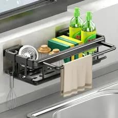 Kit até  Porta Detergente Condimentos Prateleira Suspensa Moderna Rack Suporte cozinha Preto Sem Furo