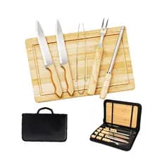Kit Churrasco com 6 peças Aço Inox Tabua Garfo Faca Maleta Estojo