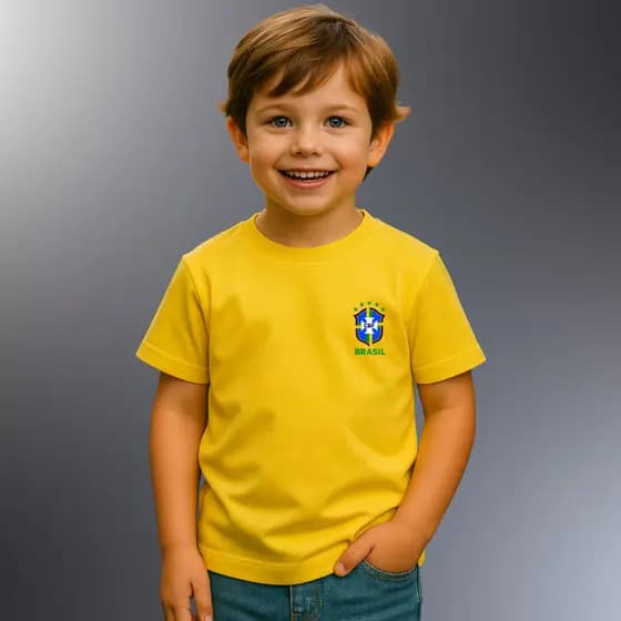 Camiseta Camisa Blusa Infantil Com Bandeira do Brasil. 100% Algodão Moda Infanto Juvenil