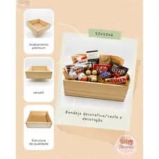 Cesta Decorativa 20x20x5 MDF e Pinus Para Presentes Café da Manhã