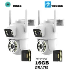 KIT Câmera De Segurança Lente Dupla IP66 Wi-Fi 360° Sensor Movimento Visão Noturna+MICROSD 16GB