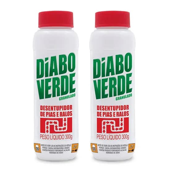 Kit 2 Diabo Verde Desentupidor Para Vaso Pia Ralo Sanitário Ação Rápida Potente Canos Granulado 300g Privada