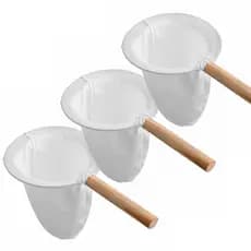 Kit 3 Coador De Café Pano Reutilizável Médio Chá Algodão C/ Cabo Madeira Tecido Sustentável