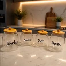 POTE HERMÉTICO TAMPA DE BAMBU LADY PERSONALIZADO REDONDO BISCOITOS DOCES COOCKIES BOLACHAS