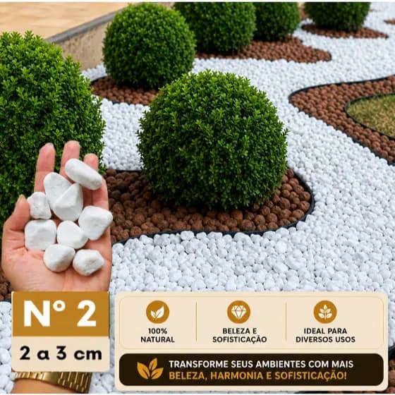 Pedra Branca Dolomita Nº2 Seixo Decorativo Para Jardim Vasos Paisagismo