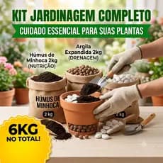 Kit Vasos Húmus de Minhoca + Argila Expandida + Seixo Branco Dolomita Nº 1 Jardinagem e Decoração