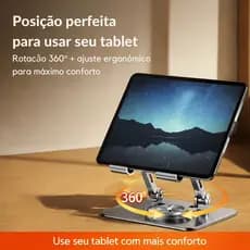 Suporte para Tablet 360 de Mesa Metal Ajustável Universal até 15.6 Rotativo Ergonômico