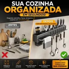 Prateleira Organizadora de Cozinha Com Ganchos e Cestos Port