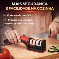 Afiador de Facas 3 Estágios Amolador Profissional Inox Manual Cozinha Base Antiderrapante