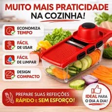Cortador de Legumes Multifuncional Inox Fatiador de Verduras e Frutas Profissional com Lâminas