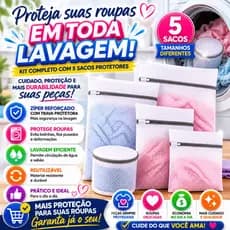 Saco Para Lavar Roupa Kit 5 Unidades Rede Protetora com Zíper Reforçado para Roupas Delicadas