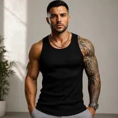 Regata Masculina Ribana Canelada Slim Modelo Estilo Americano Academia Treino