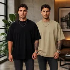 Kit 2 Camiseta Oversized Masculina 100% Algodão Premium Gola Canelada Treino Academia Treino Academia