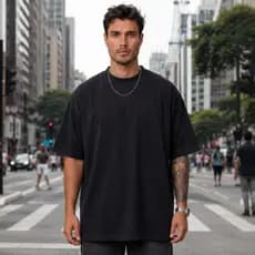 Camiseta Oversized Masculina 100% Algodão Premium Gola Canelada Treino Academia