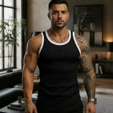 Regata Masculina Slim Ribana Canelada Modelo Americano Bicolor Academia Fitness
