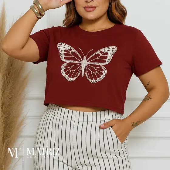 Cropped Oversized Feminina Estilo BorboletaTendência Streetwear Moda