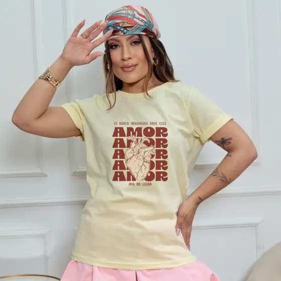 T-Shirt Feminina Algodão Premium Confortável Básica Baby Look Estilo Moda