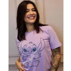 Blusa Feminina T-Shirt Stitch Personagem Algodão 100% Gola Básica Conforto