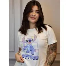 Blusa Feminina T-Shirt Stitch Livre  Algodão 100% Gola Básica Conforto