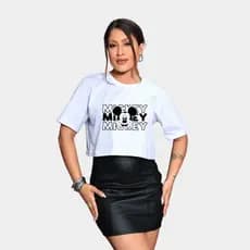 Camiseta T-shirt Cropped Feminina Mickey Algodão Premium Estampa Fofa