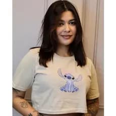 Cropped Feminino T-Shirt Oversized Stitch Angel Algodão Premium Gringa