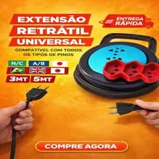 EXTENSÃO 3 em 1 COM 3/5 METROS  REDONDA RETRATIL 110-220V bivolt 3 ENTRADAS - COR SORTIDA