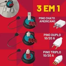 EXTENSÃO 3 em 1 COM 3/5 METROS  REDONDA RETRATIL 110-220V bivolt 3 ENTRADAS -NOVIDADE