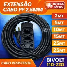 Extensão Cabo PP Reforçada Industrial Cabo 2,5 Grosso e resistente  5/10/15/20 Metros
