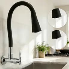 360 ° Torneira De Cozinha Giratória Flexível , Tipo Cone De Spray Duplo Preto Montado Na Parede/Jarra