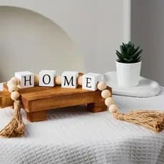 Colar de Mesa Decorativo em Madeira Bege Minimalista Rústico e Sofisticado