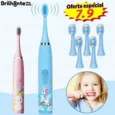 Escova Dental Elétrica Ultra-Sônica Para Crianças Acústica Onda Fofa Cabelos Suaves Dupla Face Limpa Cuidados