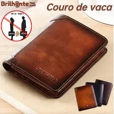 Carteira Antifurto Masculina De Couro Legítimo Vintage De Trifold E Bifold À Escolha Carteira estilo executivo