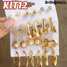 KIT12 Conjunto Elegante Brinco Com Argola De Ouro Brincos De Pérola Para Mulheres Joias Acessórios-BR