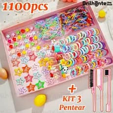 Conjunto De Acessórios Para Cabelo De Desenho Animado De 1100 Peças | Clipes BB Coreanos +Conjunto de pente de 3peças