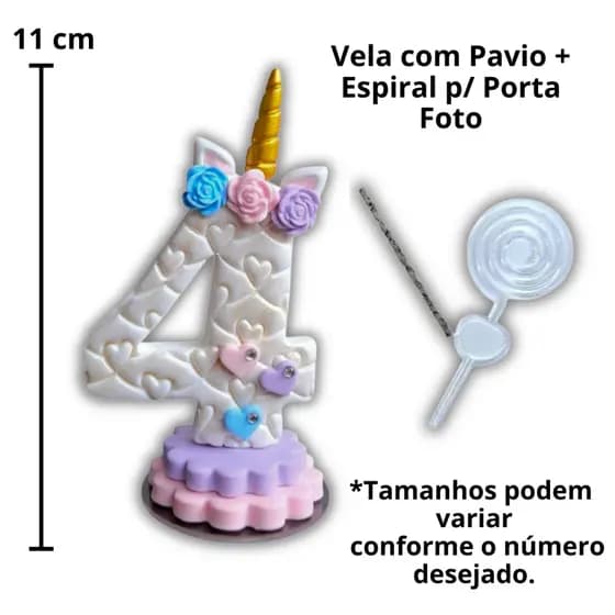 Vela de Aniversário / Topo Bolo / Temática Unicórnio Biscuit