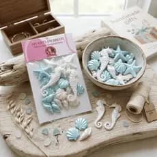 Kit 20 Apliques Fundo do Mar Perolado em Biscuit Enfeites Conchas Tema Luxo