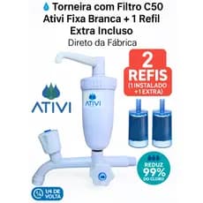 💧 Torneira com Filtro C50 Ativi Fixa Branca + 1 Refil Extra Incluso | Direto da Fábrica