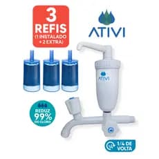 Torneira com Filtro C50 Ativi Fixa Branca + 2 Refil Extra Incluso Parede Cozinha