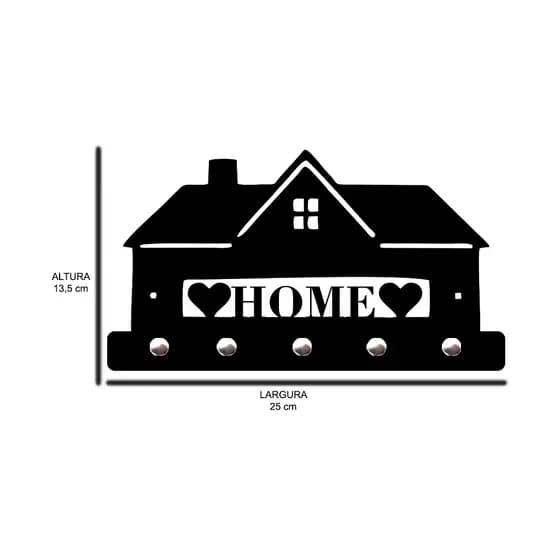 Porta Chaves Decorativo Autocolante Home Casinha em MDF 3mm Preto