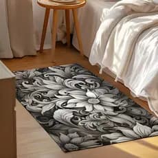 Tapete Decorativo Flor Prata 118x70cm Antiderrapante Sala, Quarto e Escritório