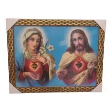 Quadro Decorativo Sagrado Coração De Jesus e Maria Azul 35x45Cm Promoção