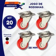 Rodízio Universal HM 38mm Preto Vermelho Para  Móveis 4 10 20 Unidades